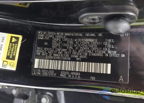 2012 Toyota Highlander Limited V6 from USA, damaged, VIN 5TDDK3EH9CS108498